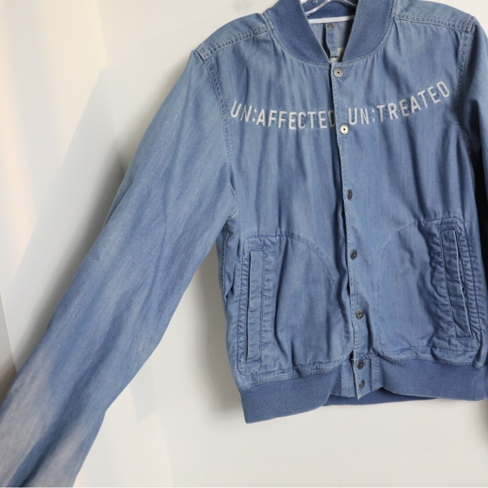G Star Raw chambray jacket Unaffected Untreated embroidered light blue bomber L - Picture 6 of 9